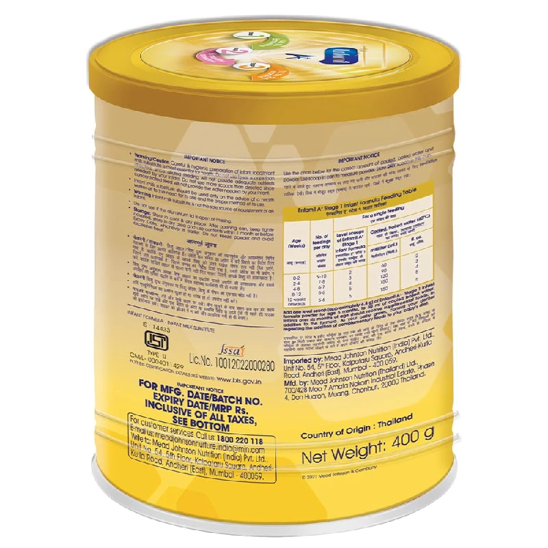 Enfamil A+ Stage 1 Infant Formula Baby Food Powder-Up To 6 Months, 400 g-2.webp